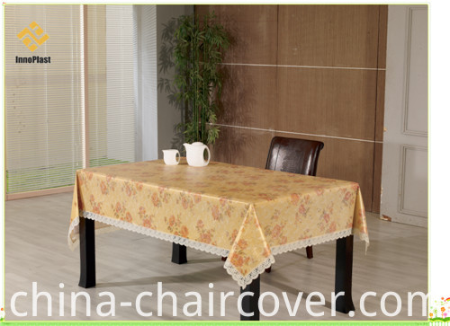 Vinyl Gold Embossed Tablecloth with Flannel Backing